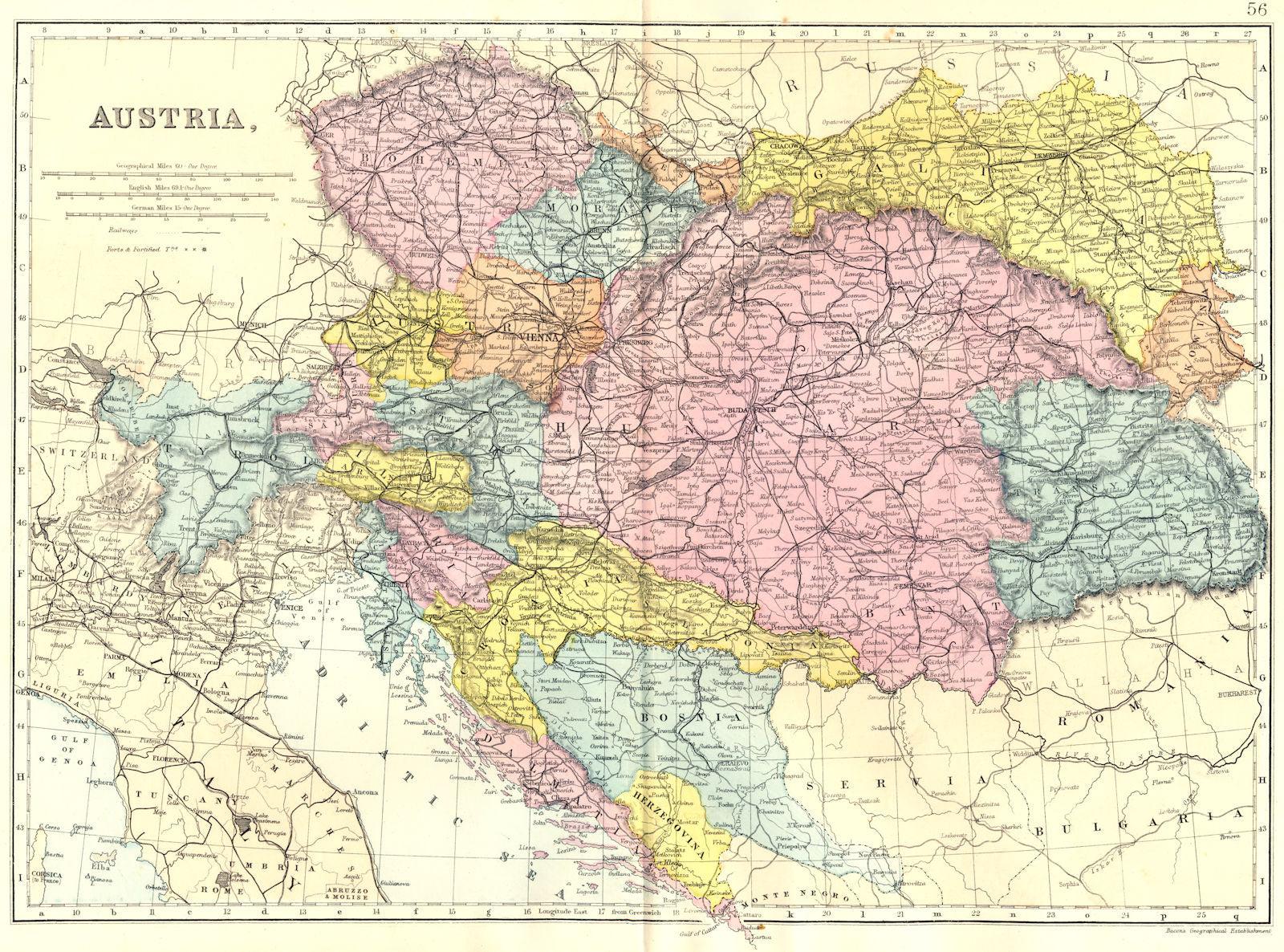 AUSTRIA-HUNGARY. Bosnia Croatia Czech Slovakia. Bacon 1895 old antique map